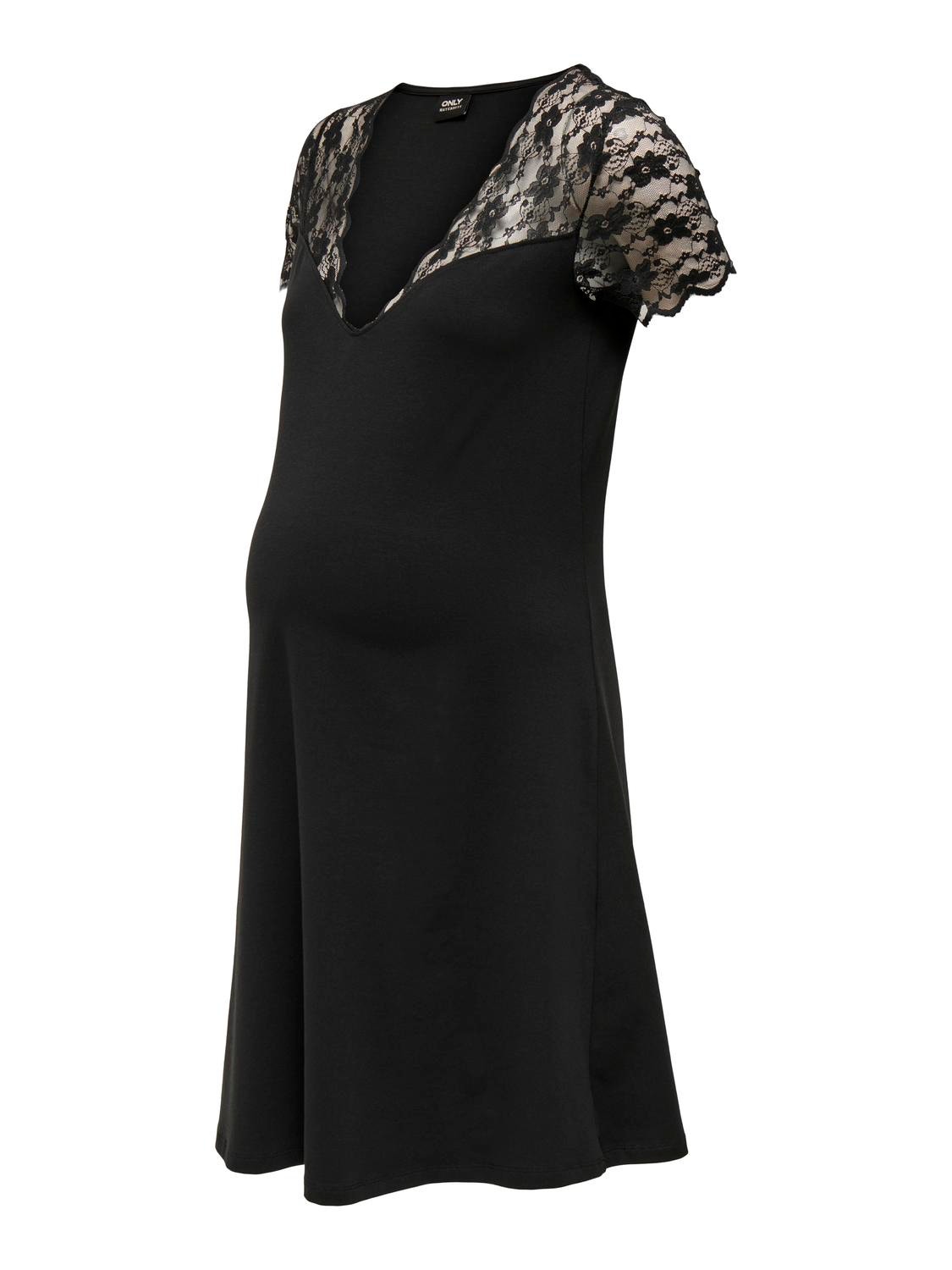 ONLY Regular Fit V-hals Maternity Kort kjole -Black - 15314841