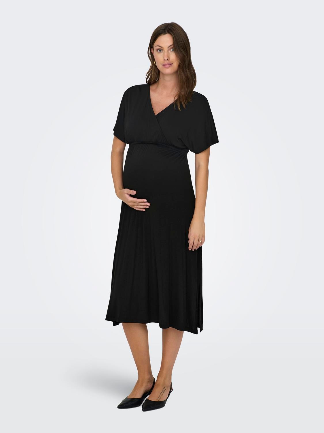 ONLY Mama midi wrap dress -Black - 15314859