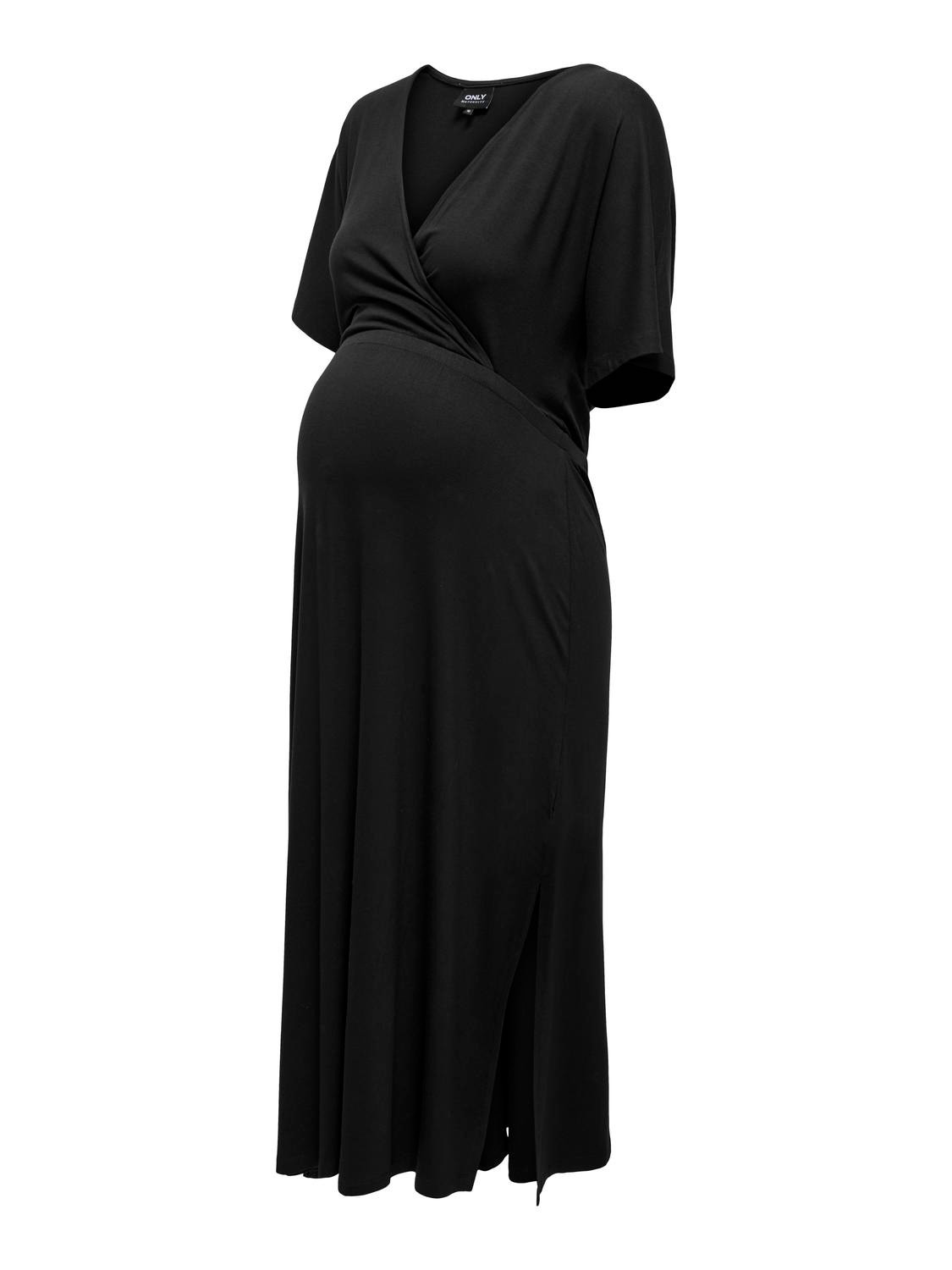 ONLY Mama midi wrap dress -Black - 15314859