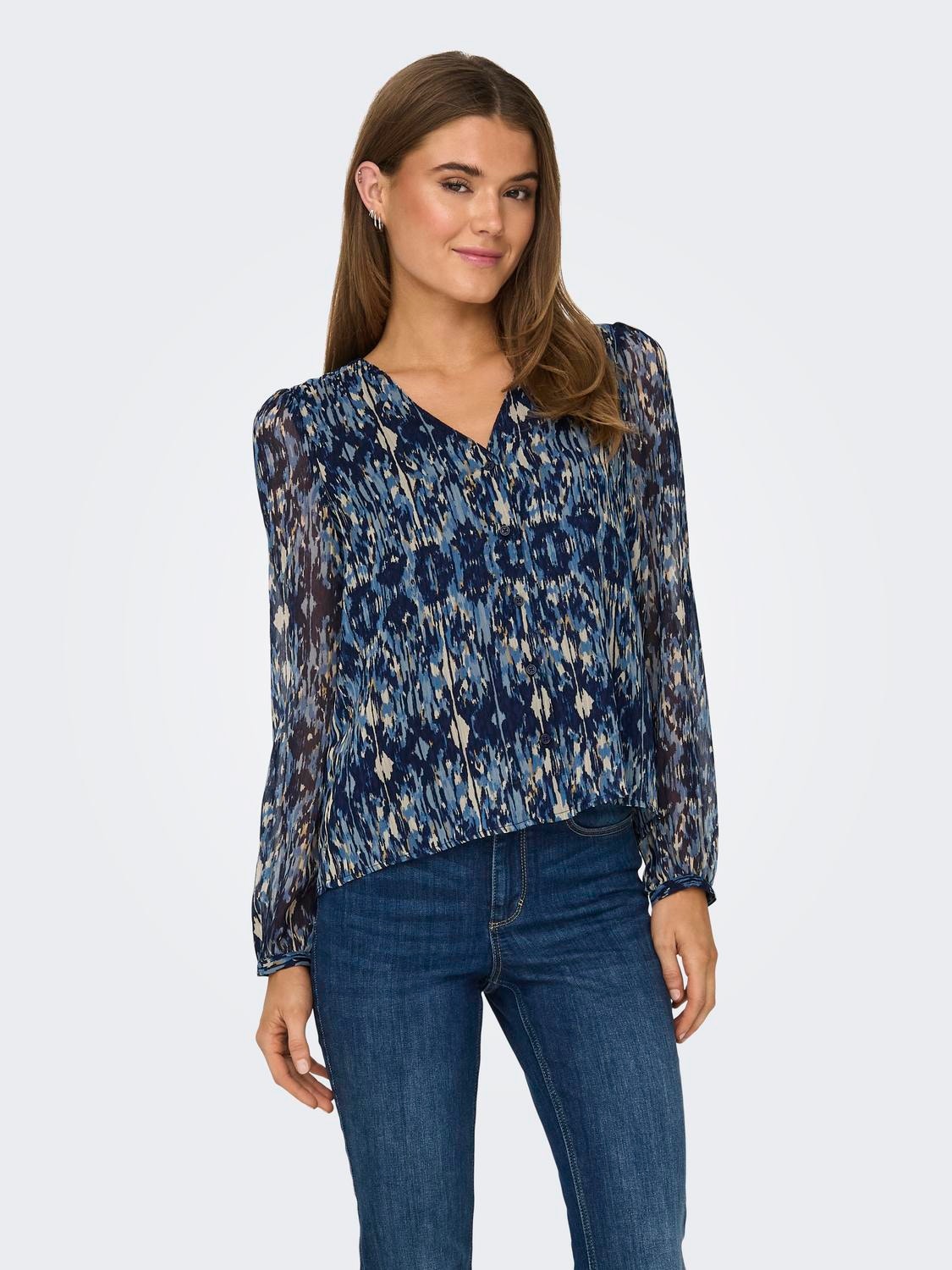 ONLY V-neck top with pattern -Forever Blue - 15314979