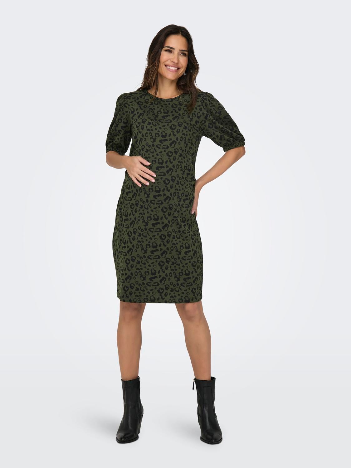 ONLY Regular fit O-hals Zwangerschap Korte jurk -Olive Green - 15315016