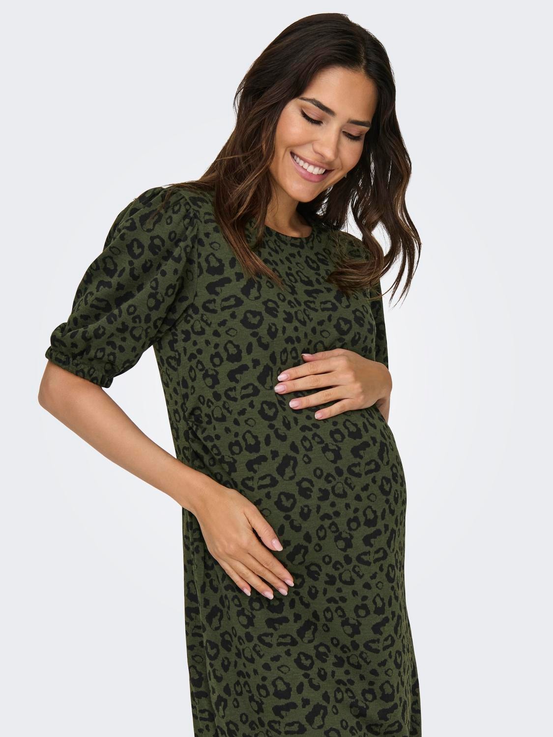 ONLY Regular Fit Round Neck Maternity Short dress -Olive Green - 15315016