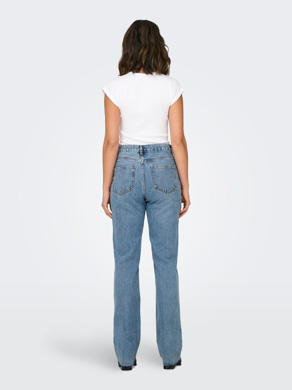 ONLY OnlRiley Life High Waist straight fitted jeans -Medium Blue Denim - 15315031