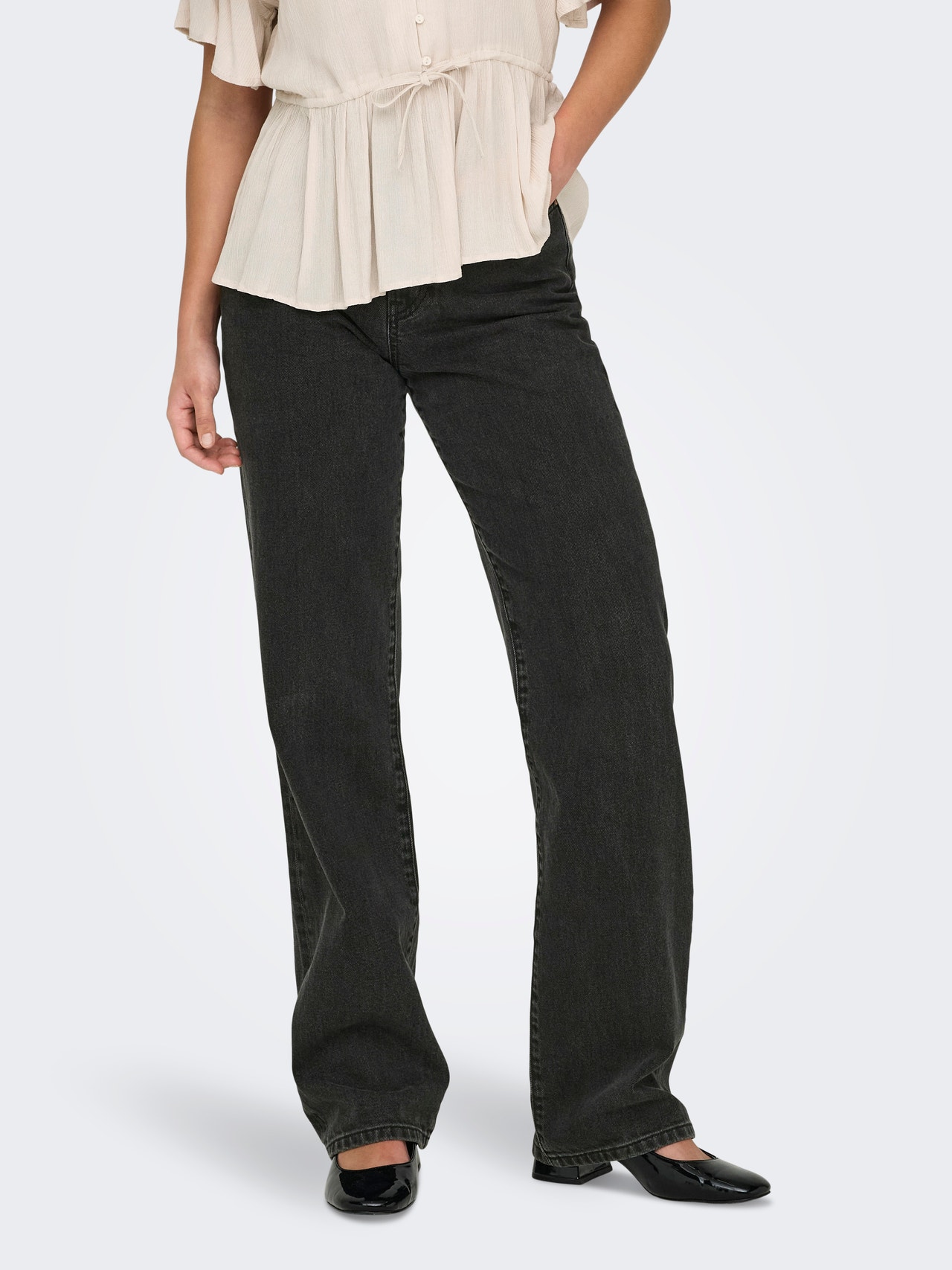 ONLY Sirge lõige Kõrge vöökoht Teksad -Washed Black - 15315083