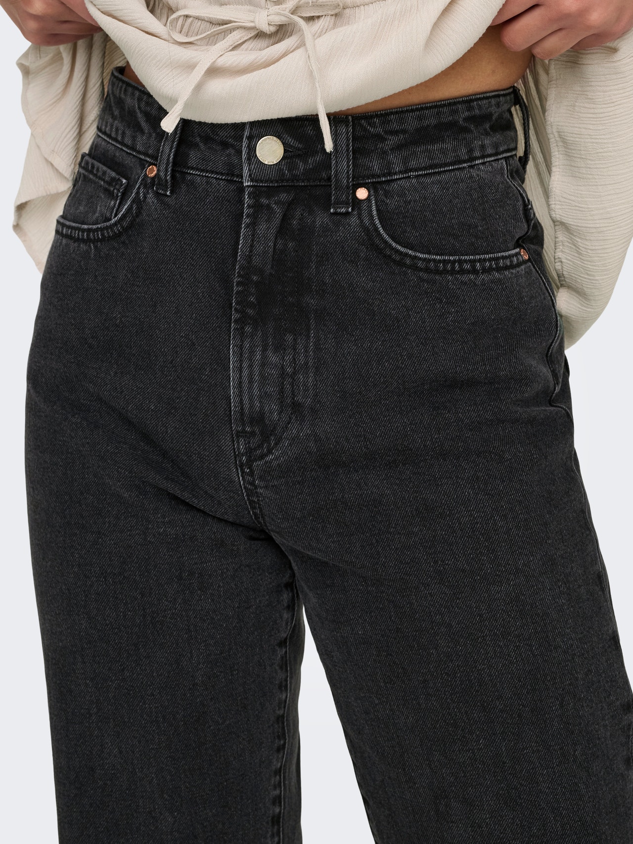 ONLY Sirge lõige Kõrge vöökoht Teksad -Washed Black - 15315083