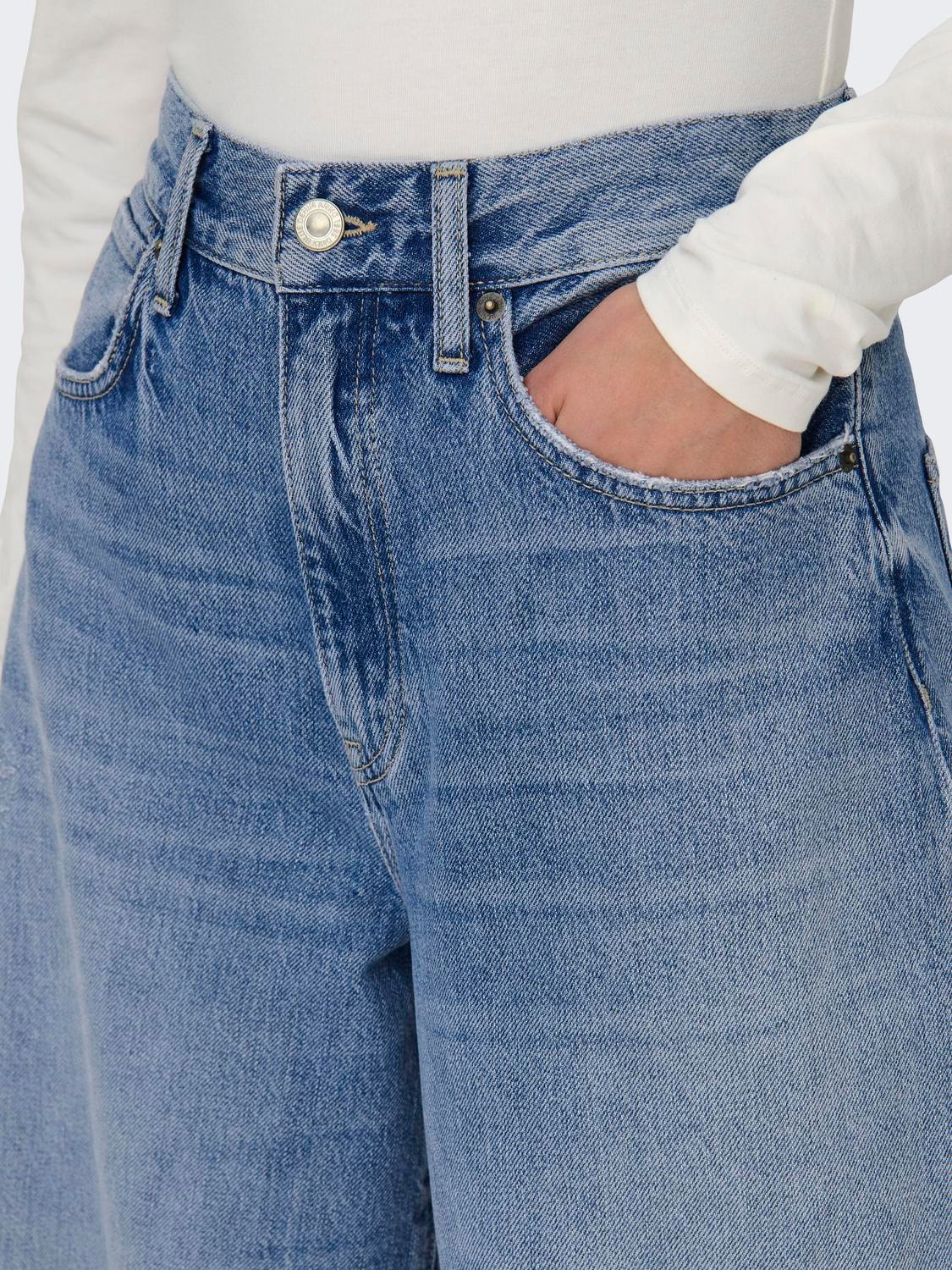 ONLY Krój wide leg Wysoka talia Jeans -Medium Blue Denim - 15315093
