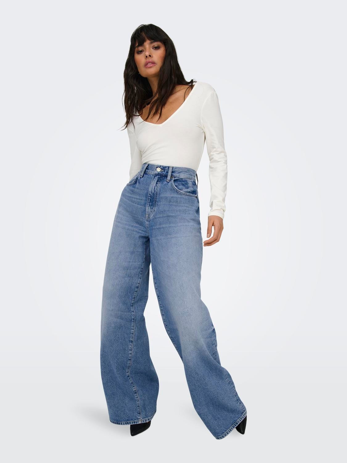 ONLY onlsonic high waist wide jeans -Medium Blue Denim - 15315093