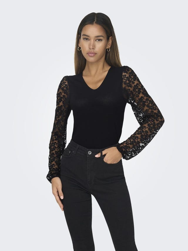 ONLY V-neck top with lace detail - 15315183