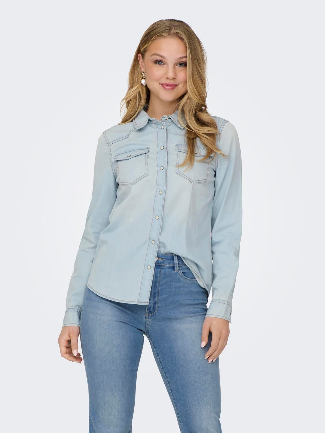 Light blue shop jean shirt