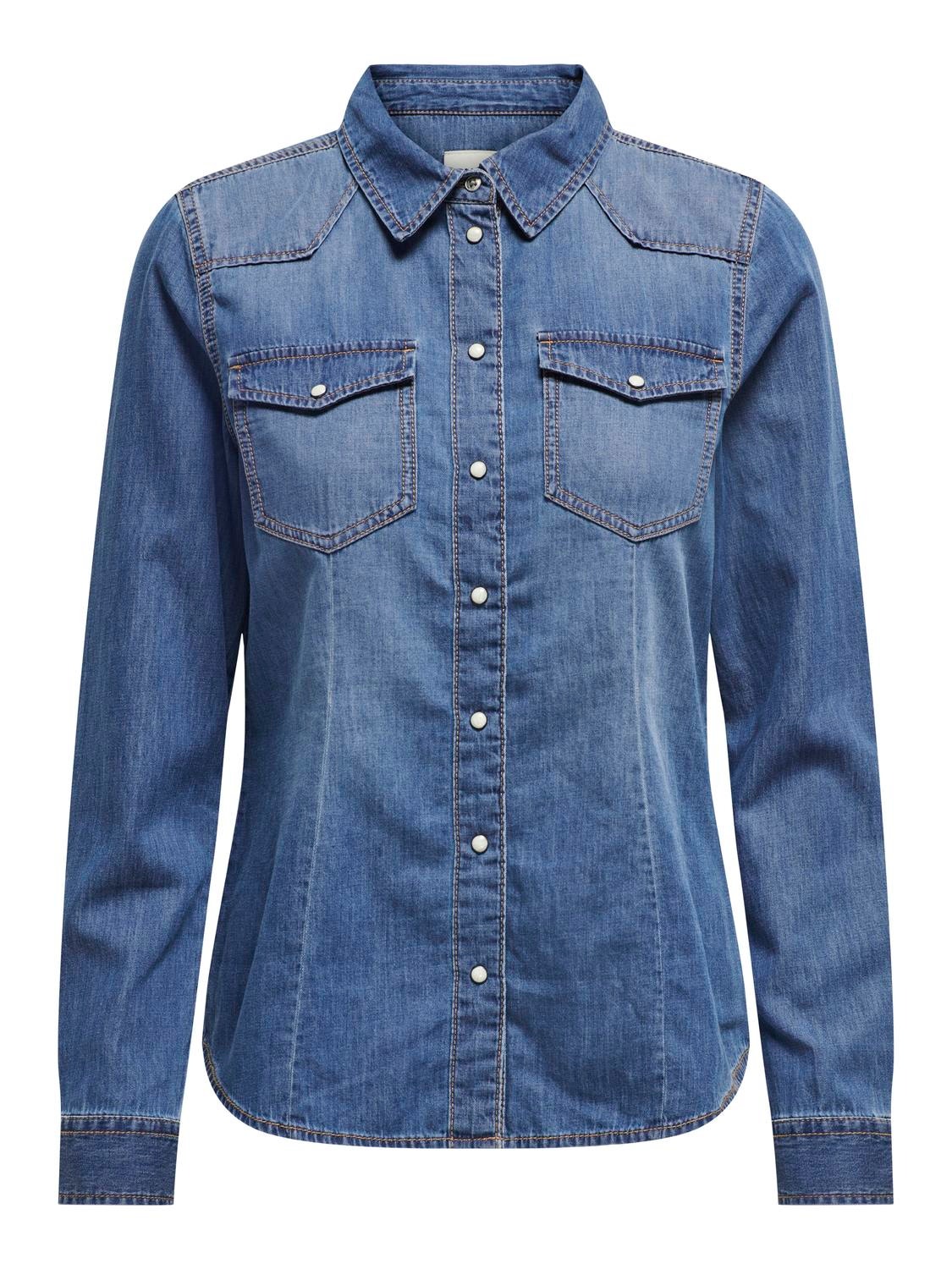 ONLY Regular fit Overhemd kraag Manchetten met knoop Overhemd -Medium Blue Denim - 15315185