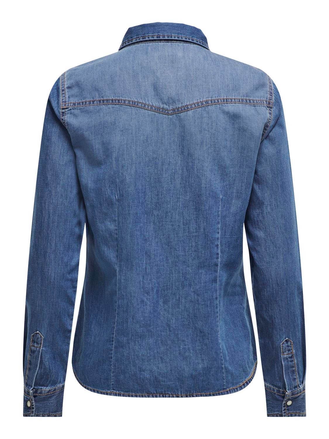 ONLY Chemises Regular Fit Col chemise Poignets boutonnés -Medium Blue Denim - 15315185