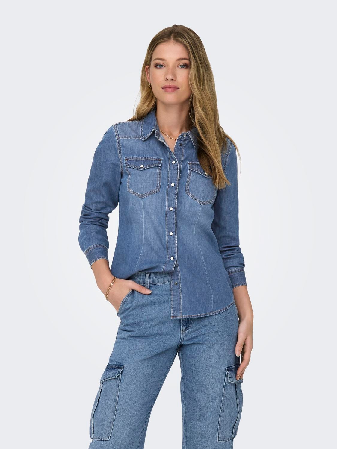 ONLY Regular fit Overhemd kraag Manchetten met knoop Overhemd -Medium Blue Denim - 15315185