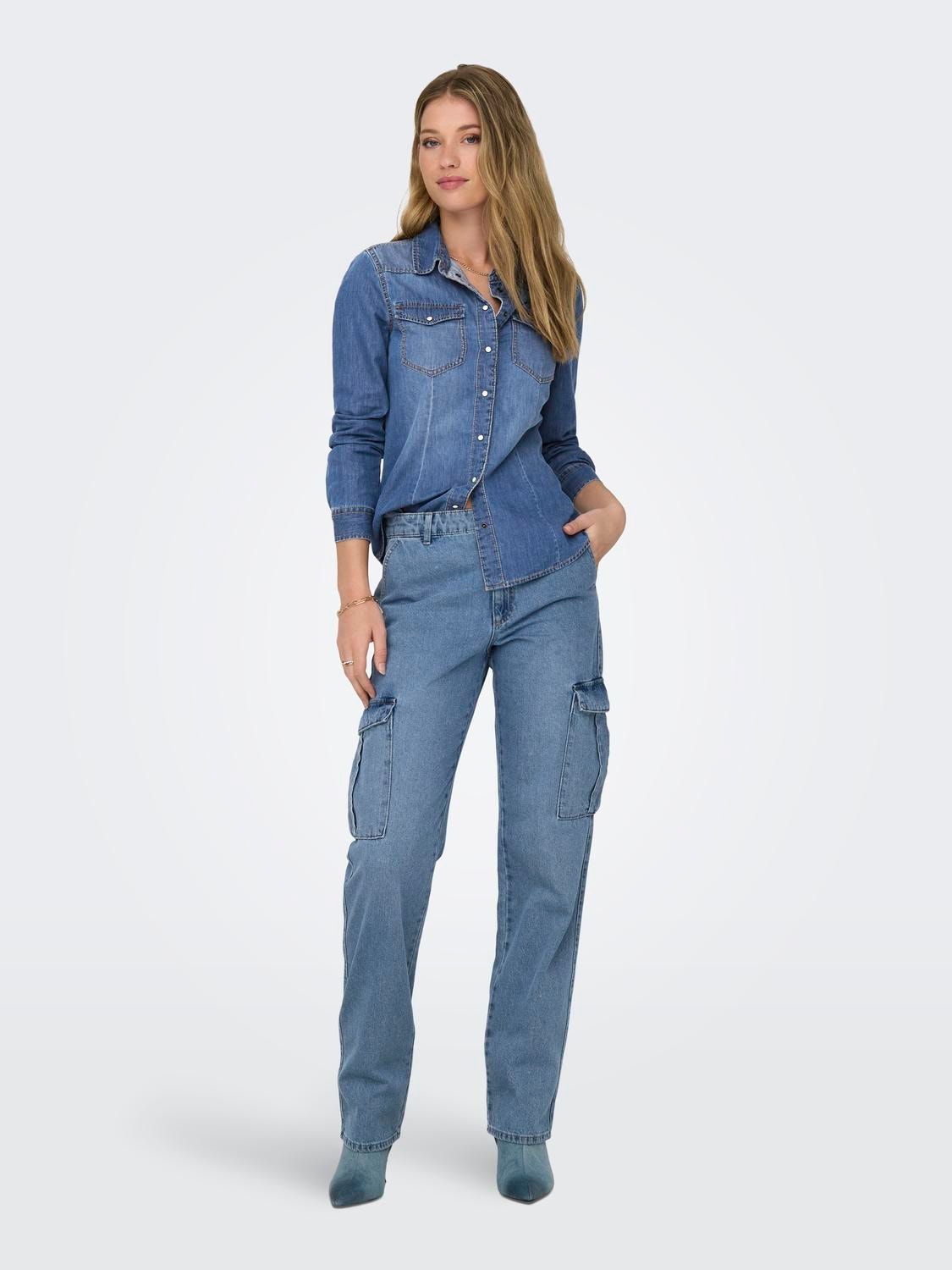 ONLY Regular fit Overhemd kraag Manchetten met knoop Overhemd -Medium Blue Denim - 15315185