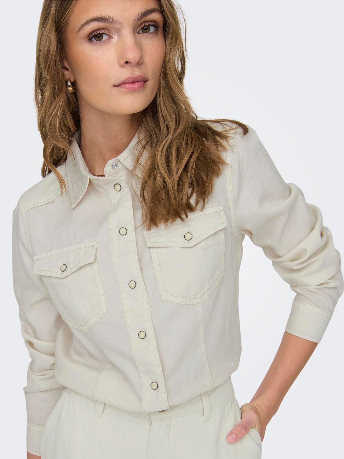 ONLY Regular Fit Shirt collar Buttoned cuffs Shirt -Ecru - 15315185