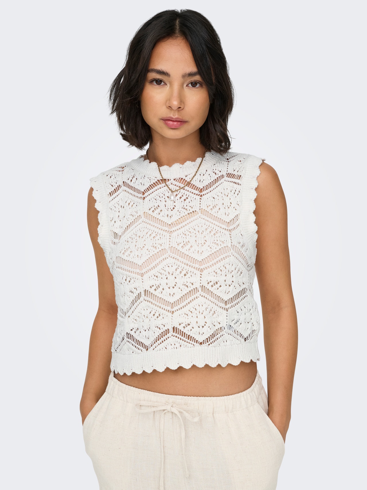 ONLY Knitted O-neck top -Cloud Dancer - 15315271