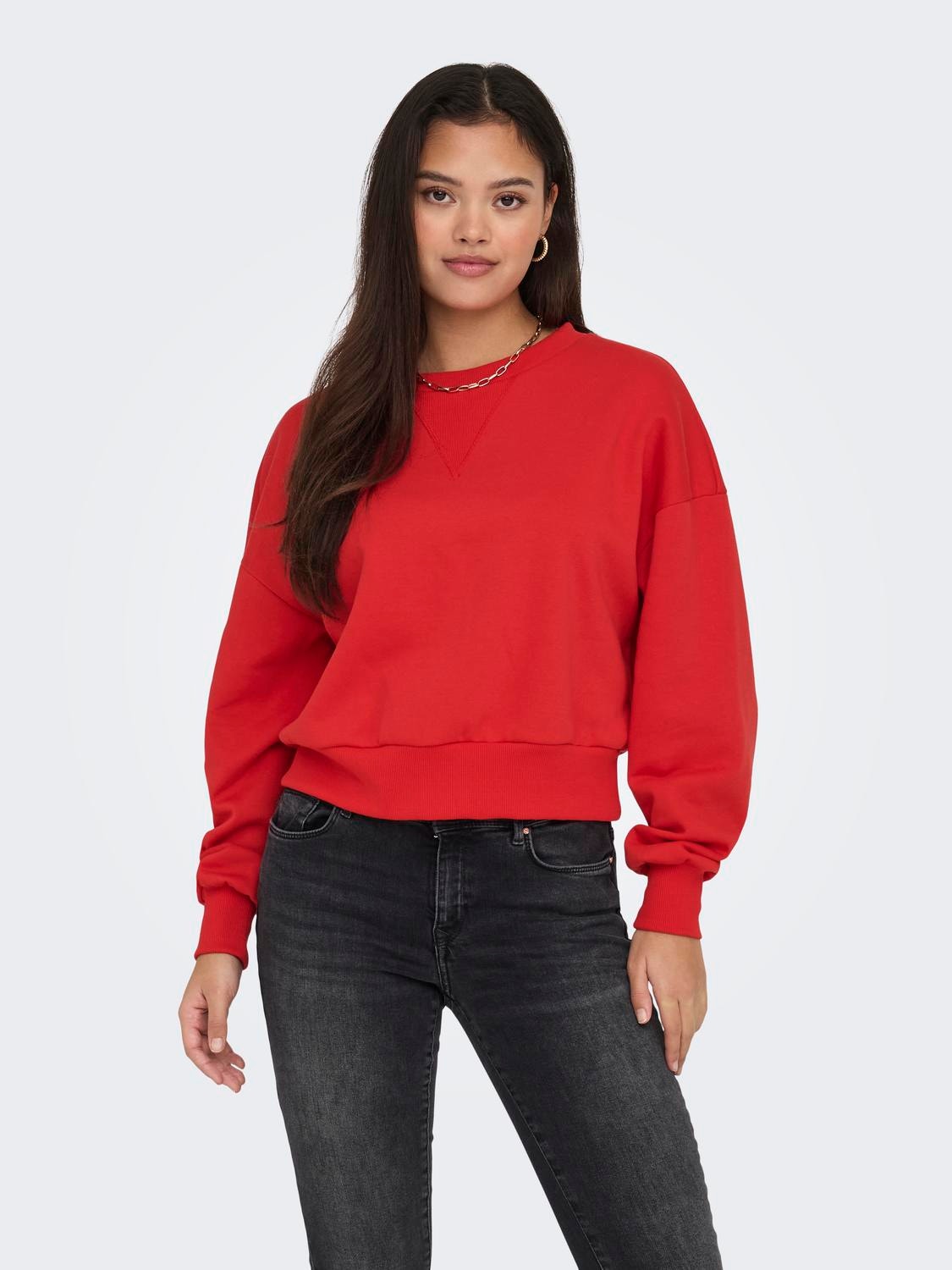 ONLY Solid colored o-neck sweatshirt -Flame Scarlet - 15315408
