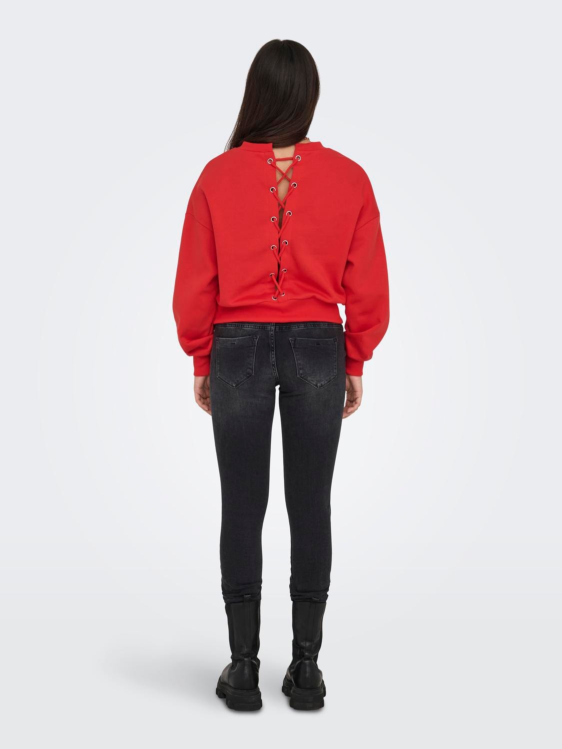 ONLY Regular Fit Round Neck Sweatshirt -Flame Scarlet - 15315408