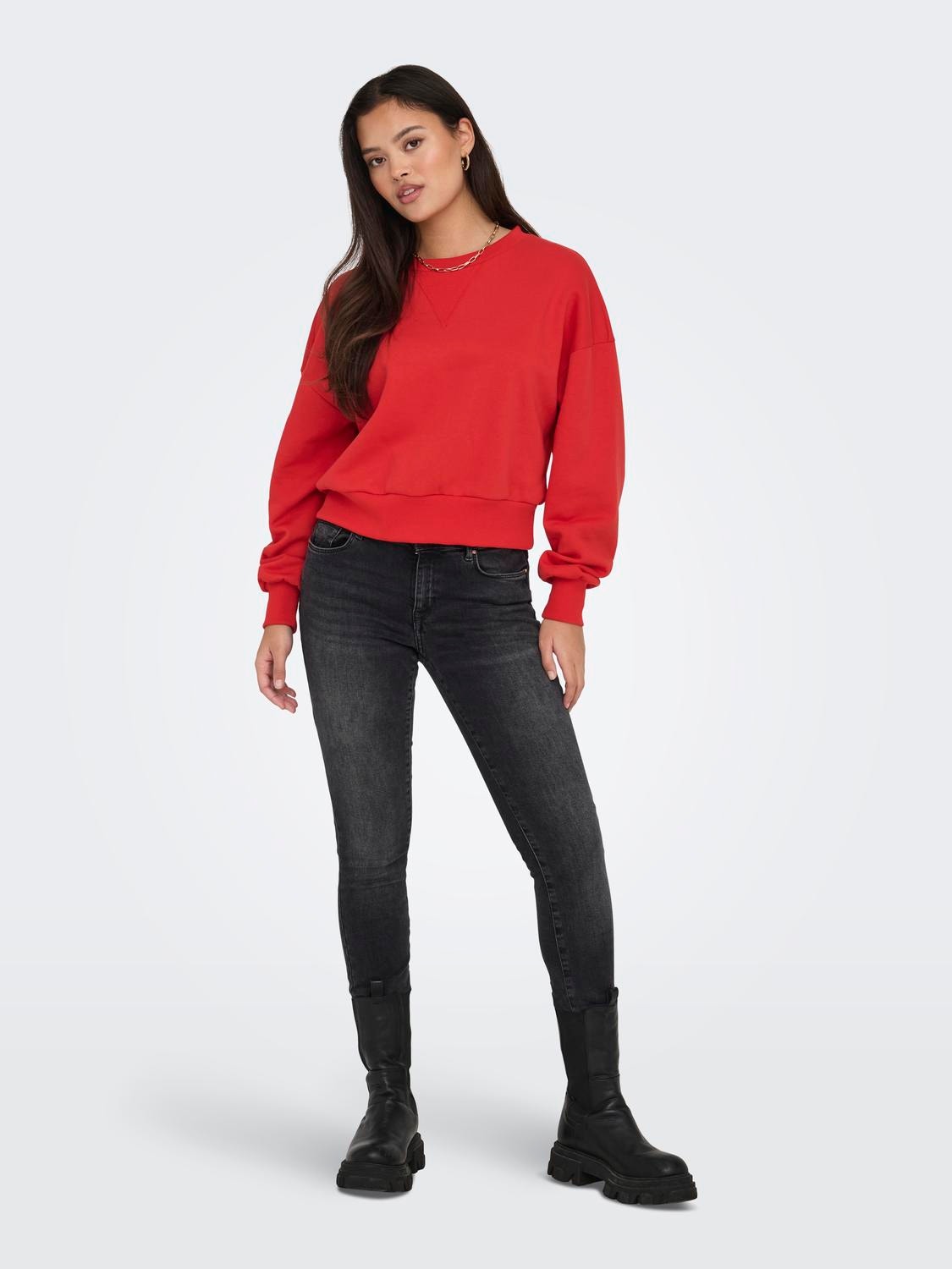 ONLY Solid colored o-neck sweatshirt -Flame Scarlet - 15315408