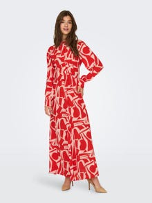 ONLY Loose Fit China Collar Long dress -Flame Scarlet - 15315463