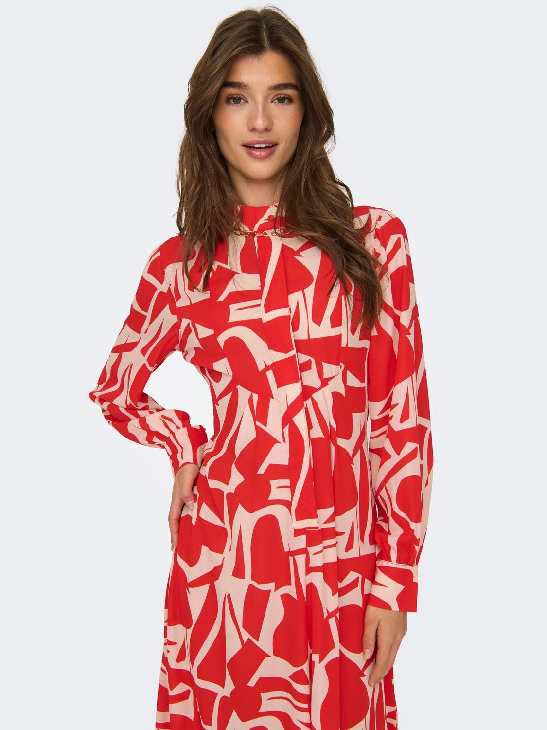 ONLY Locker geschnitten Mandarin Kragen Langes Kleid -Flame Scarlet - 15315463