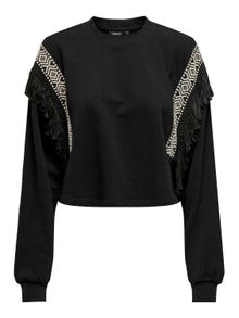 ONLY O-neck sweatshirt with frills -Black - 15315546
