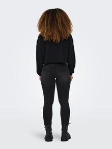 ONLY o-hals sweatshirt med frynser -Black - 15315546