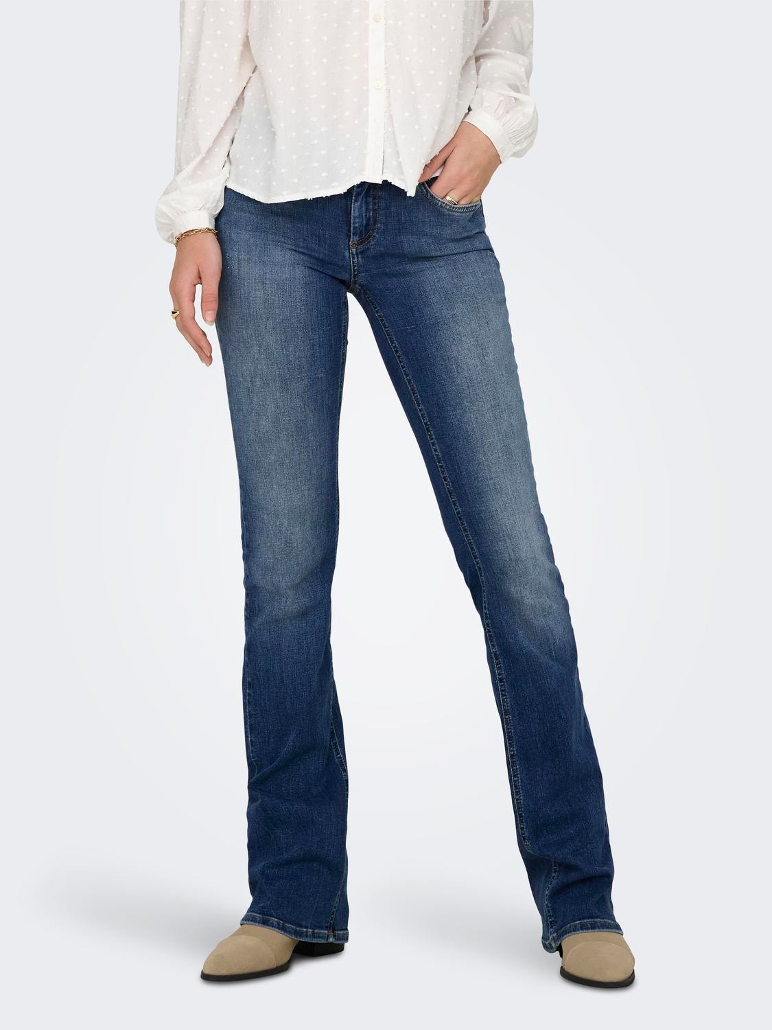 ONLY Flared Fit Lav midje Jeans -Medium Blue Denim - 15315647