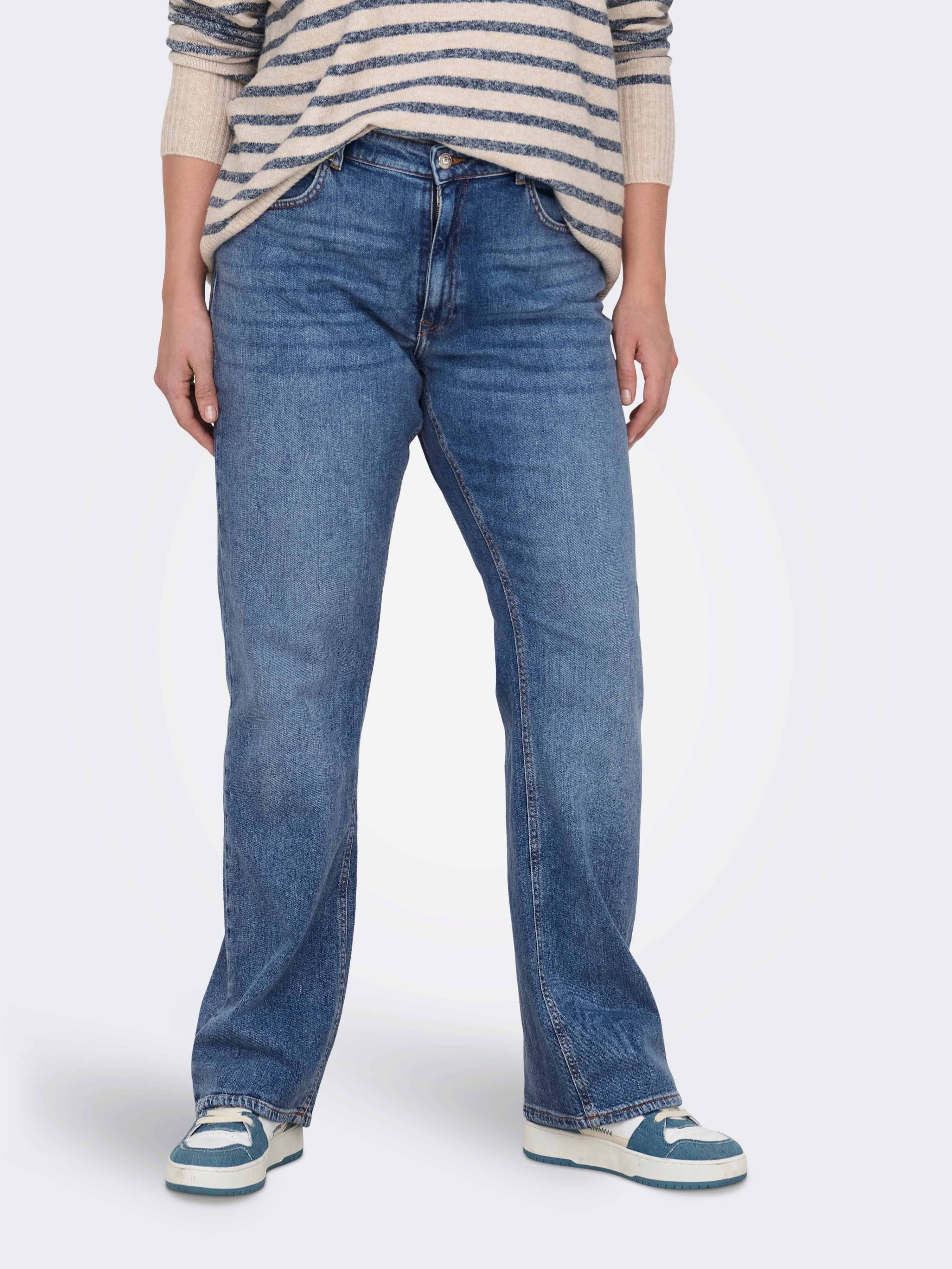 Careverly Mittlere Taille Ausgestellt Jeans