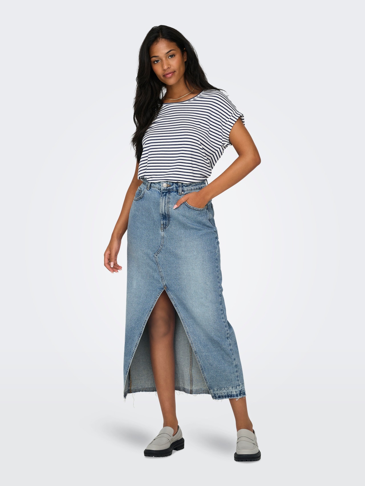 ONLY High waist Long skirt -Medium Blue Denim - 15315770