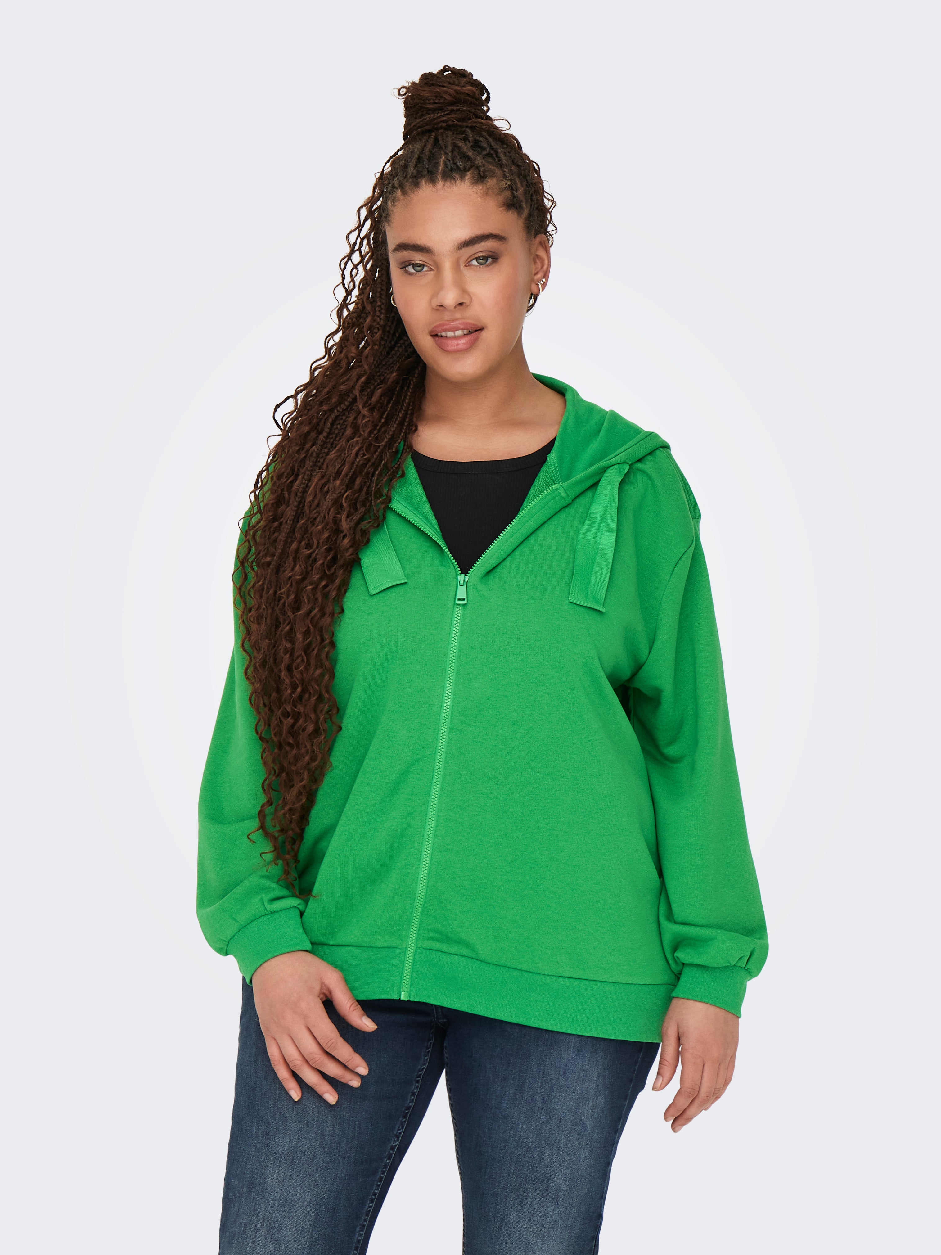 Locker geschnitten Kapuze Curve Elastische Bündchen Sweatshirt 