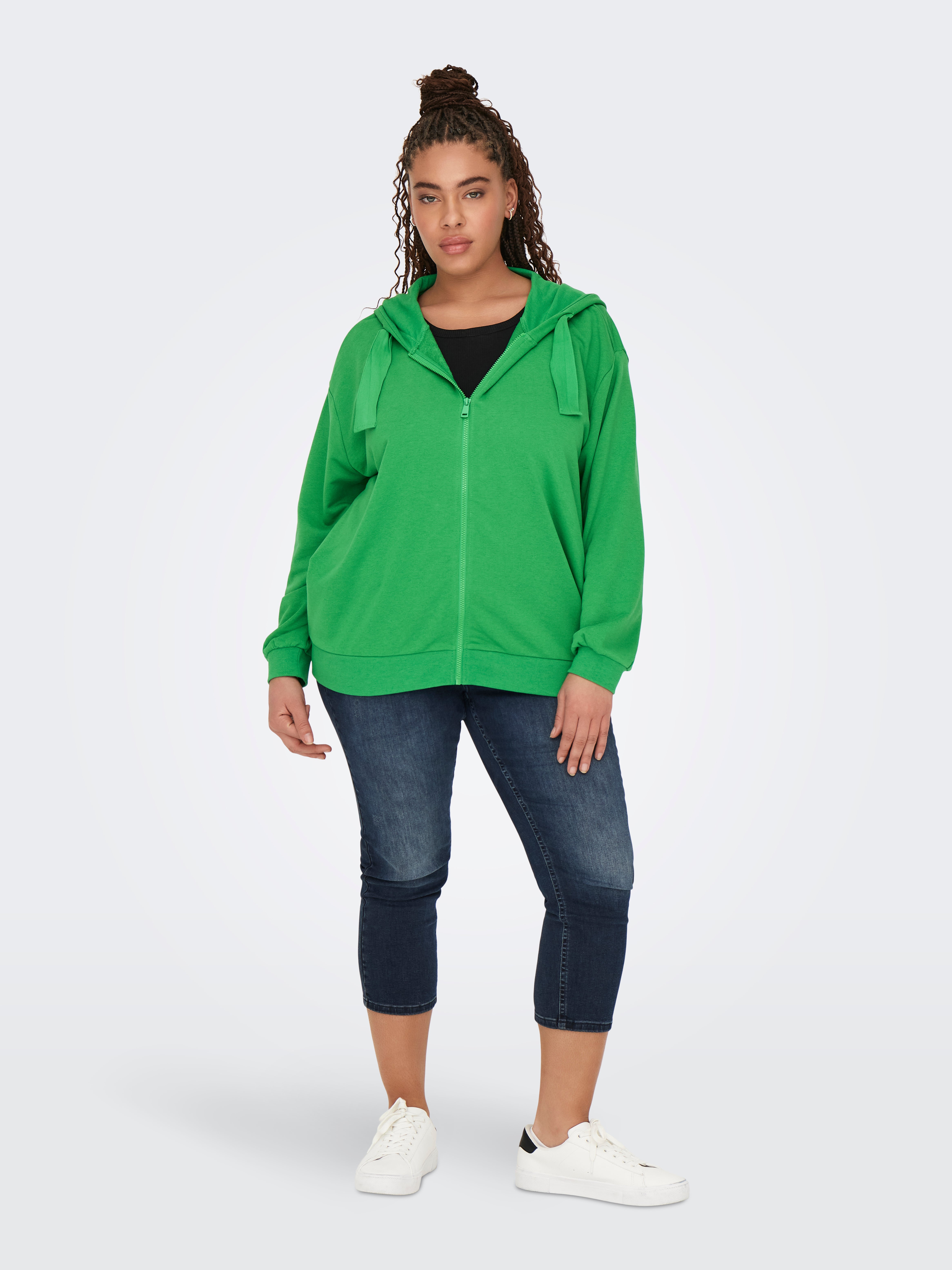 Locker geschnitten Kapuze Curve Elastische Bündchen Sweatshirt 