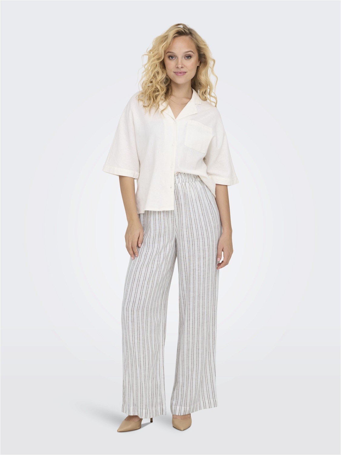 ONLY Pantalons Straight Fit Taille haute -Bright White - 15315843