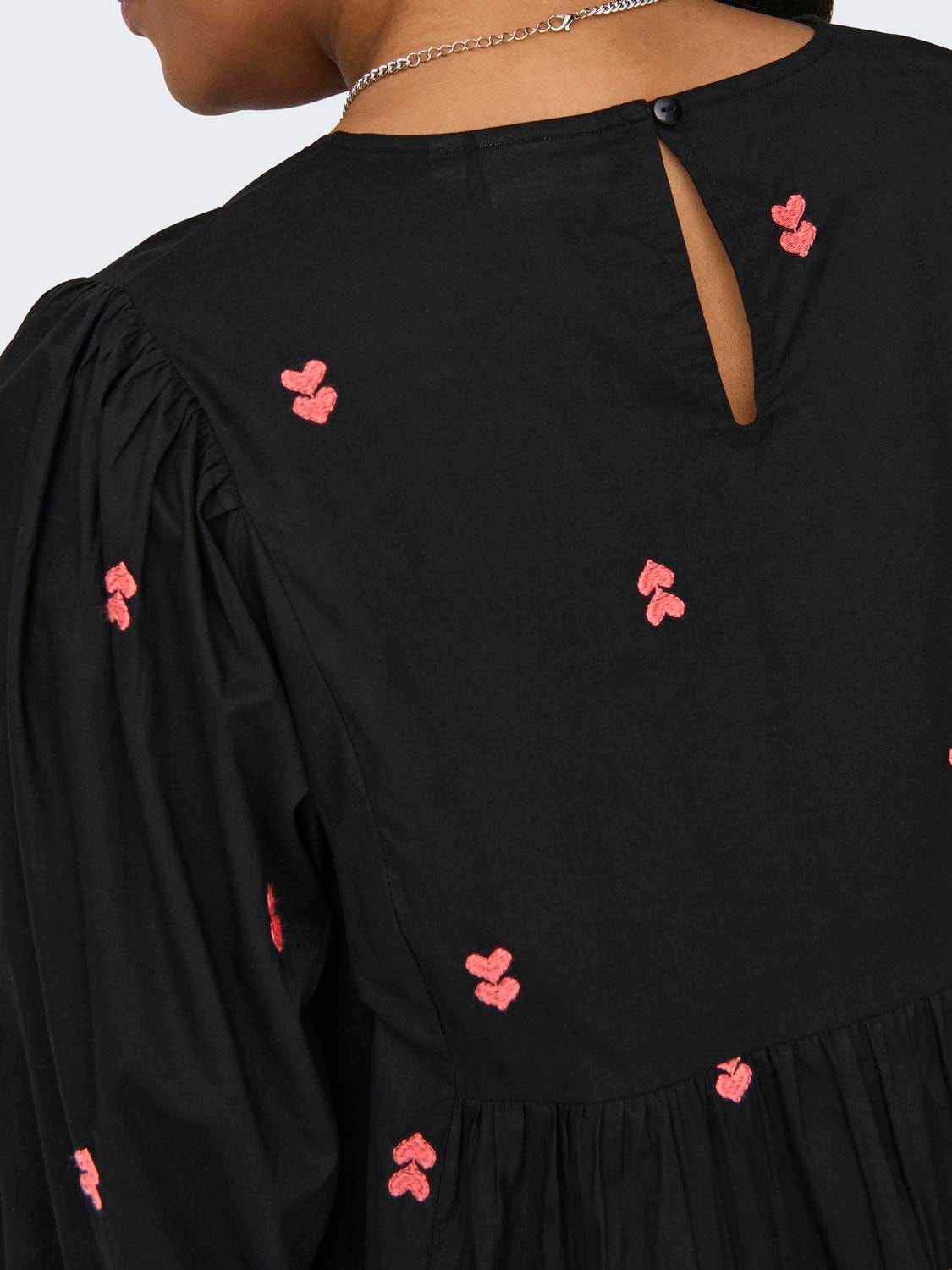 ONLY Vestido corto Corte regular Cuello redondo Puños elásticos Mangas voluminosas -Black - 15316017