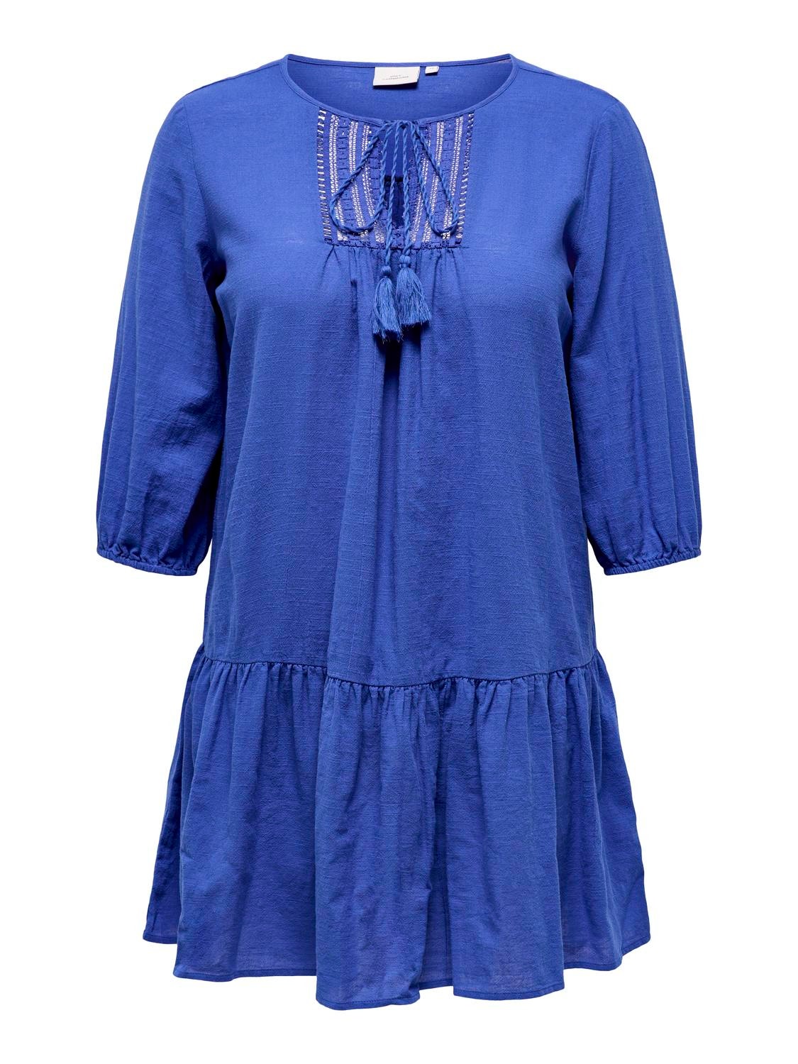 ONLY Normal geschnitten Rundhals Curve Elastische Bündchen Voluminöser Armschnitt Kurzes Kleid -Dazzling Blue - 15316028