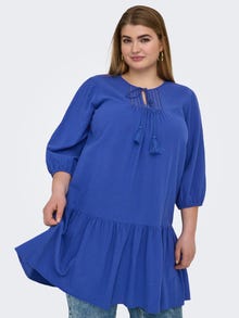 ONLY Regular Fit Round Neck Curve Elasticated cuffs Volume sleeves Short dress -Dazzling Blue - 15316028