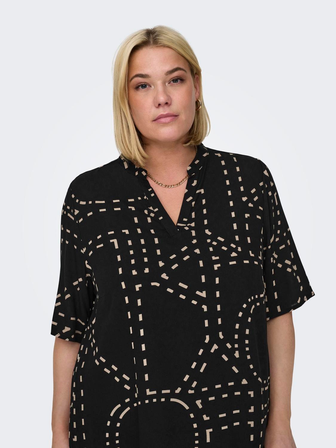 ONLY Curvy v-neck top with print -Black - 15316063