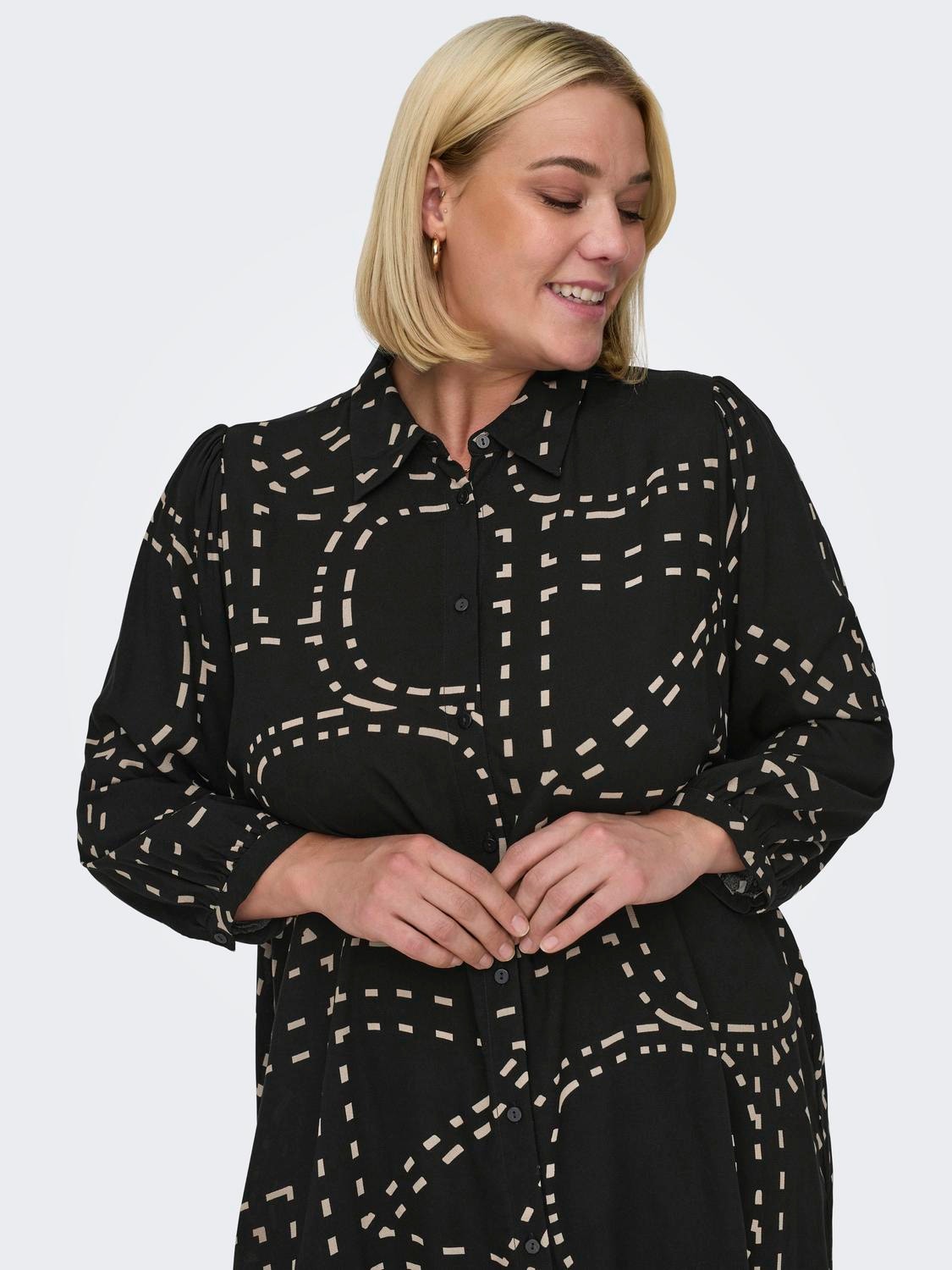 ONLY Regular Fit Shirt collar Volume sleeves Midi dress -Black - 15316067