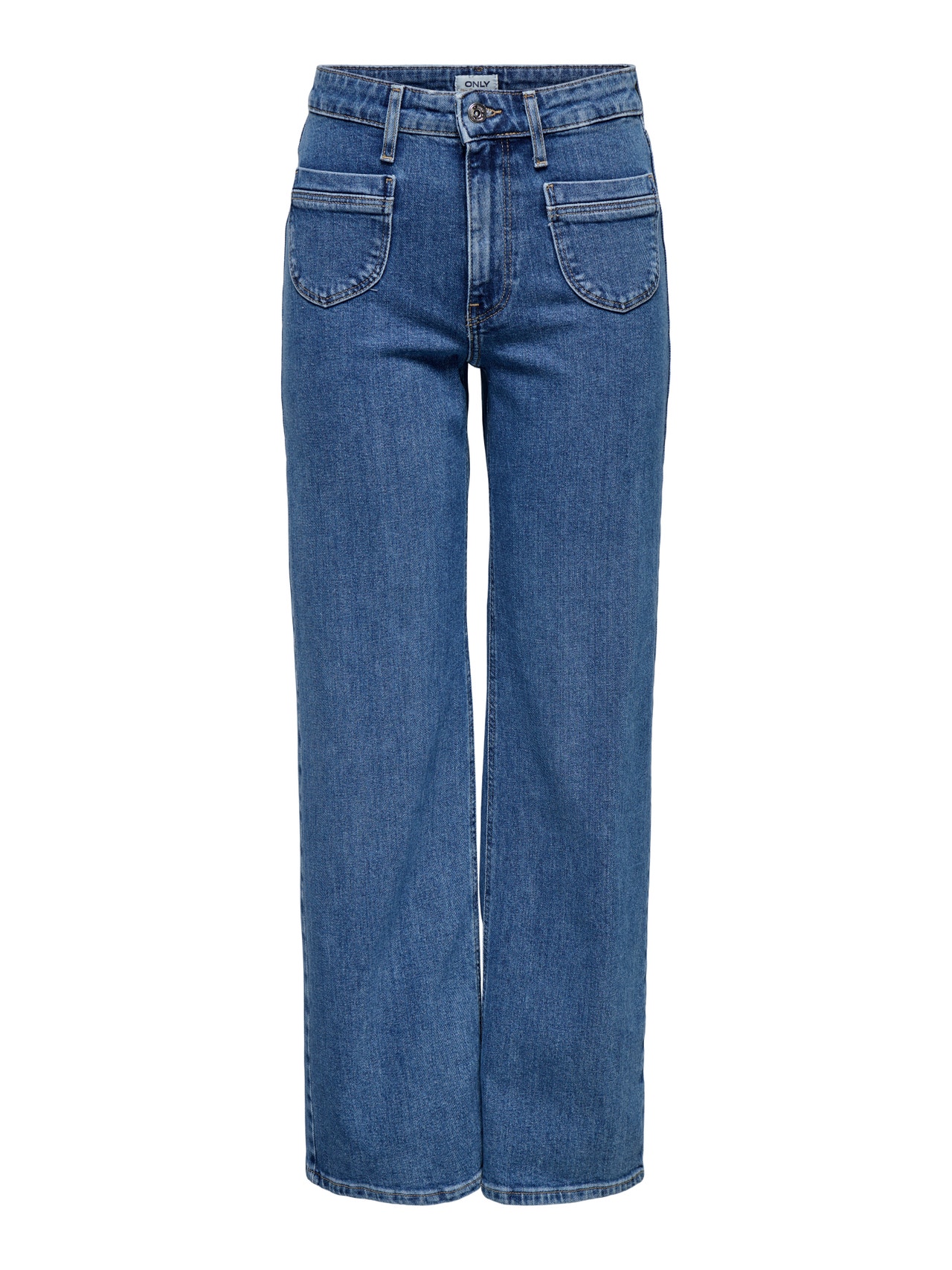 ONLY Plaša kāju piegulšana Augsts viduklis Džinsi -Medium Blue Denim - 15316072