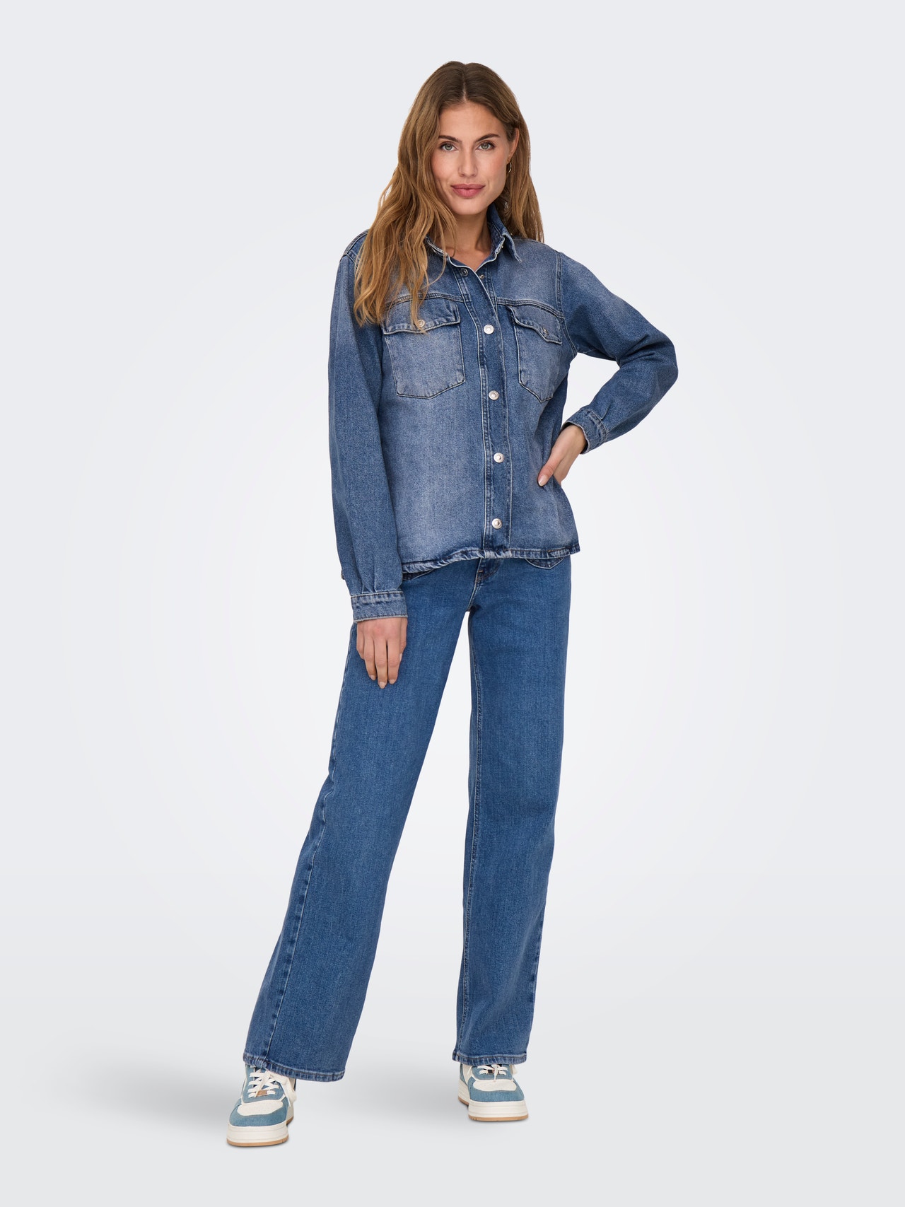 ONLY Plaša kāju piegulšana Augsts viduklis Džinsi -Medium Blue Denim - 15316072