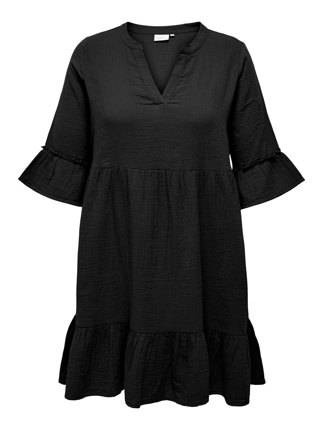 ONLY Vestido corto Corte regular Cuello dividido Curve -Black - 15316132