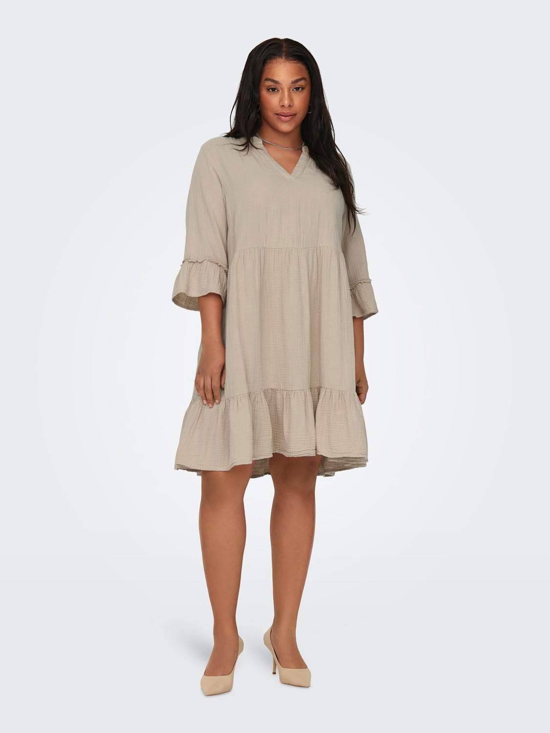 ONLY Regular Fit Split neck Curve Short dress -Oxford Tan - 15316132