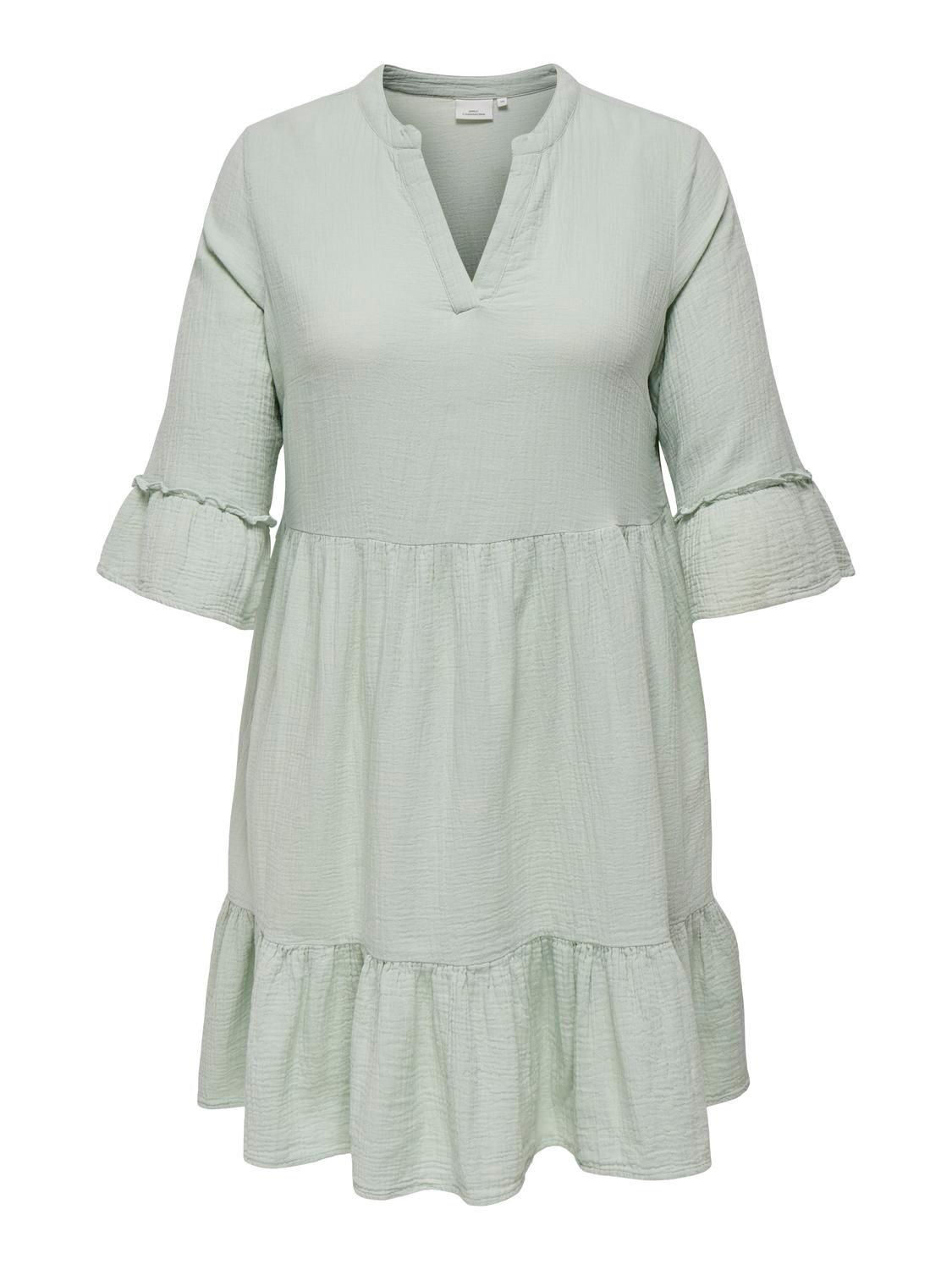 ONLY Regular Fit Split neck Curve Short dress -Subtle Green - 15316132