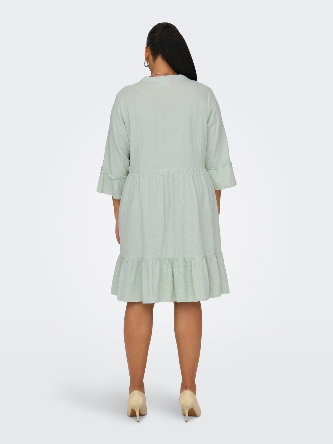 ONLY Normal passform Delad hals Curve Kort klänning -Subtle Green - 15316132