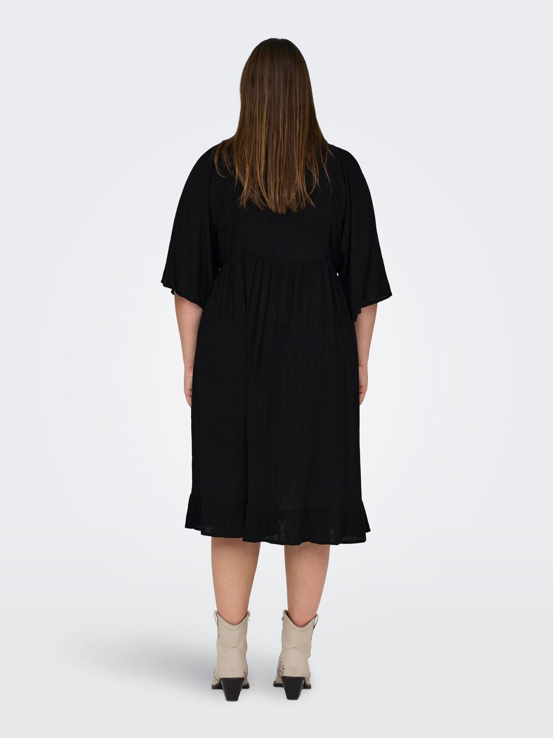 ONLY Curvy midi o-hals kjole -Black - 15316237