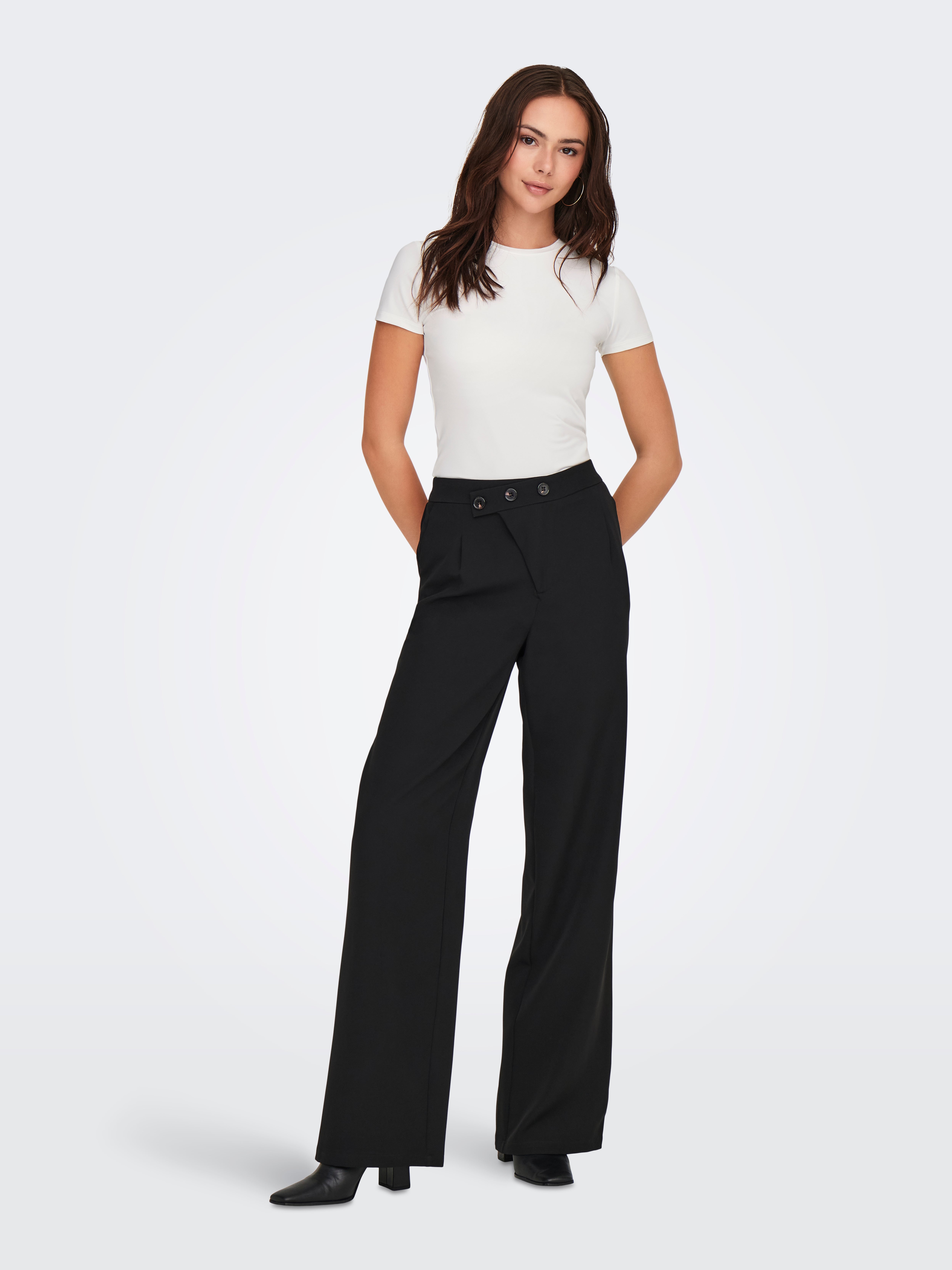Straight-leg trousers with partially elasticated waistband GREY