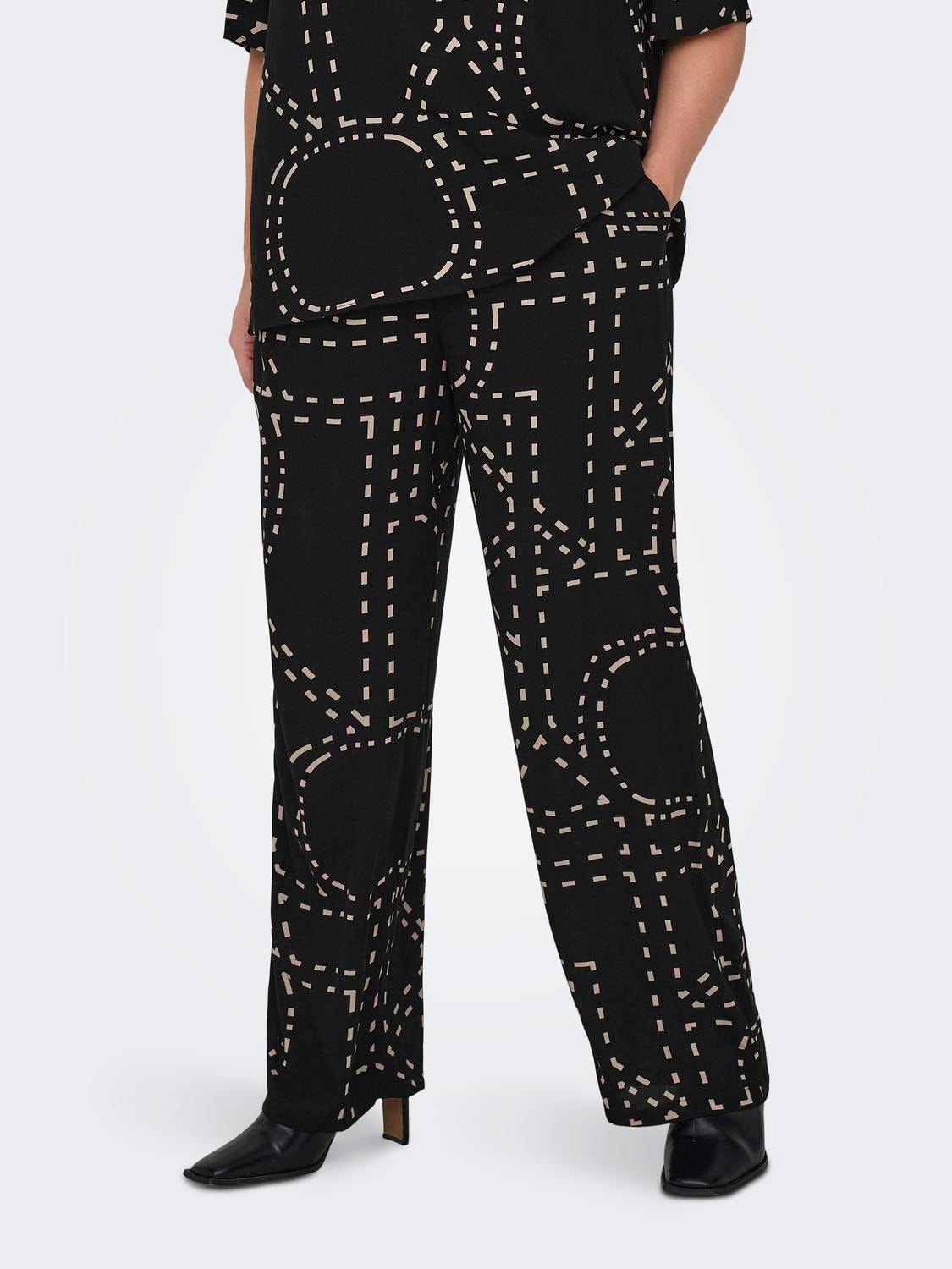 ONLY Curvy trousers with print -Black - 15316963
