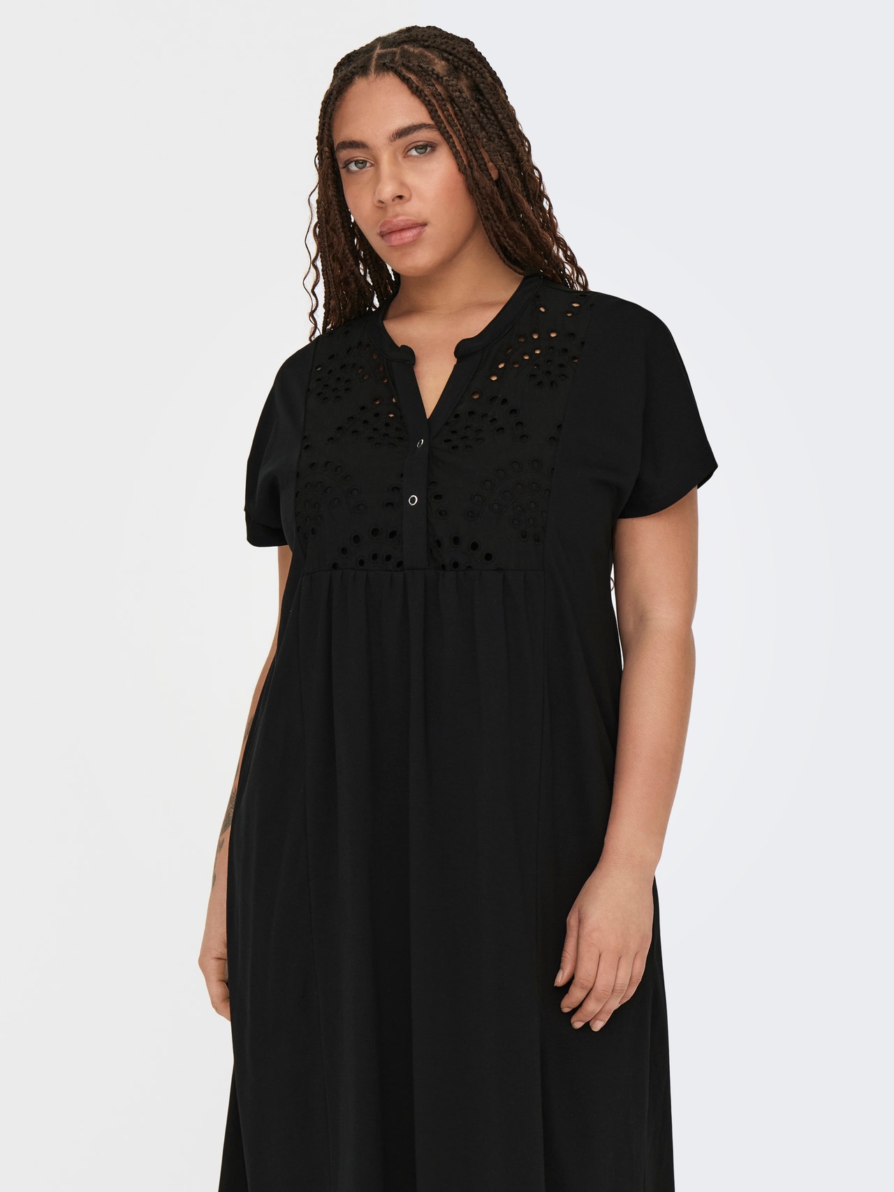 ONLY Curvy midi kortærmet kjole -Black - 15317092