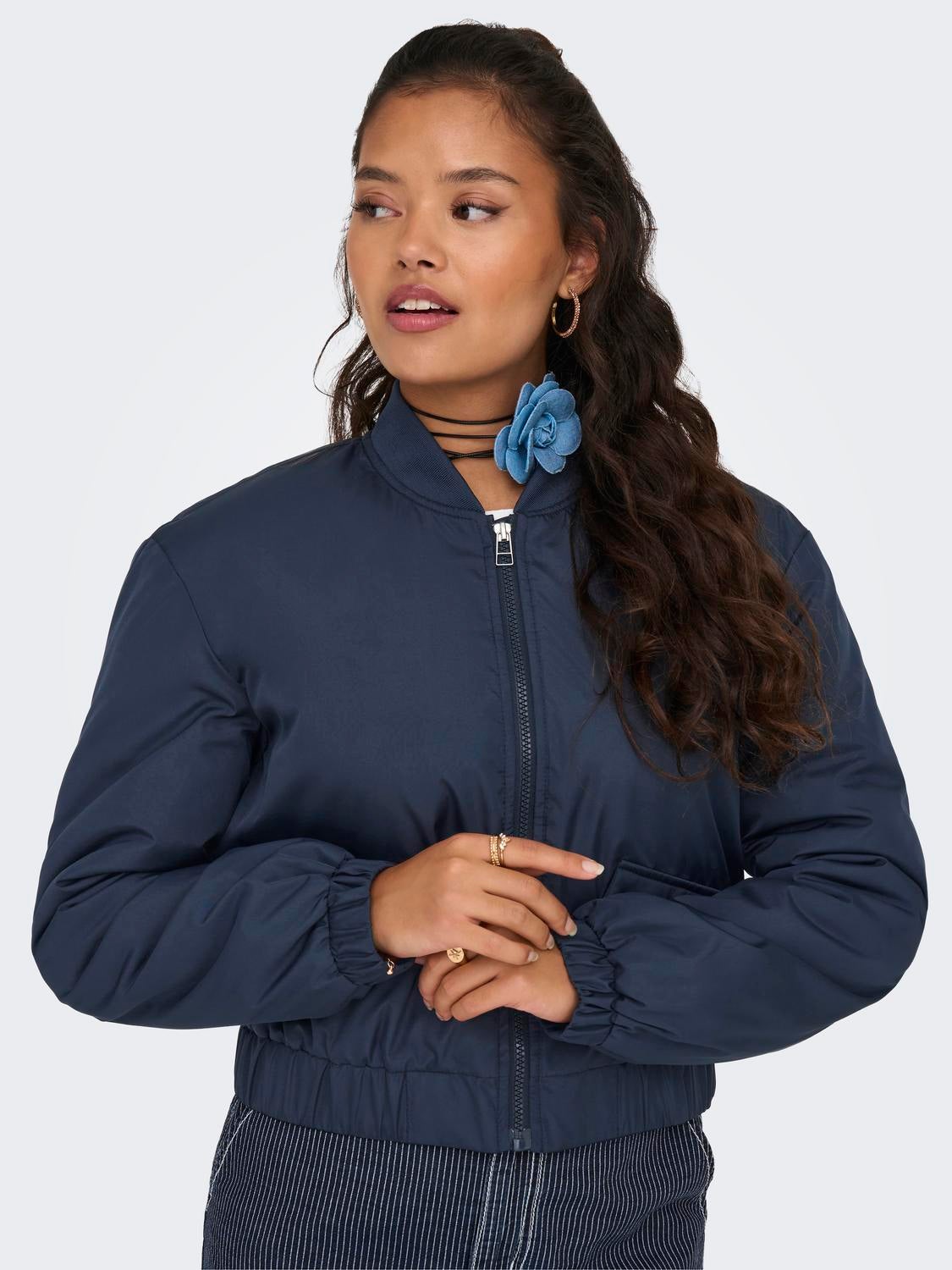 MODA NOVA Juniors Standing Collar Long Sleeve Full Zip up Short Bomber  Jacket - Walmart.com