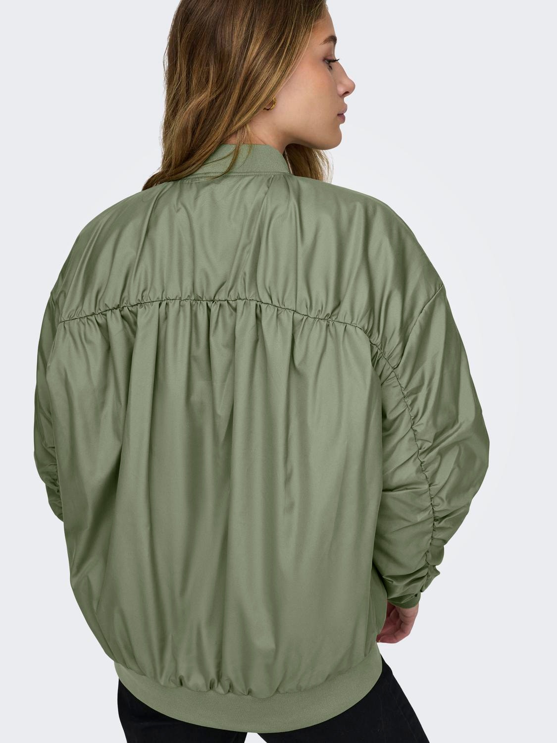 ONLY Round Neck Rib hems Ribbed cuffs Jacket -Oil Green - 15317137