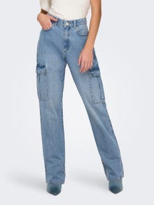 ONLY ONLRiley High Waist Straight Cargo Jeans -Light Blue Denim - 15317190